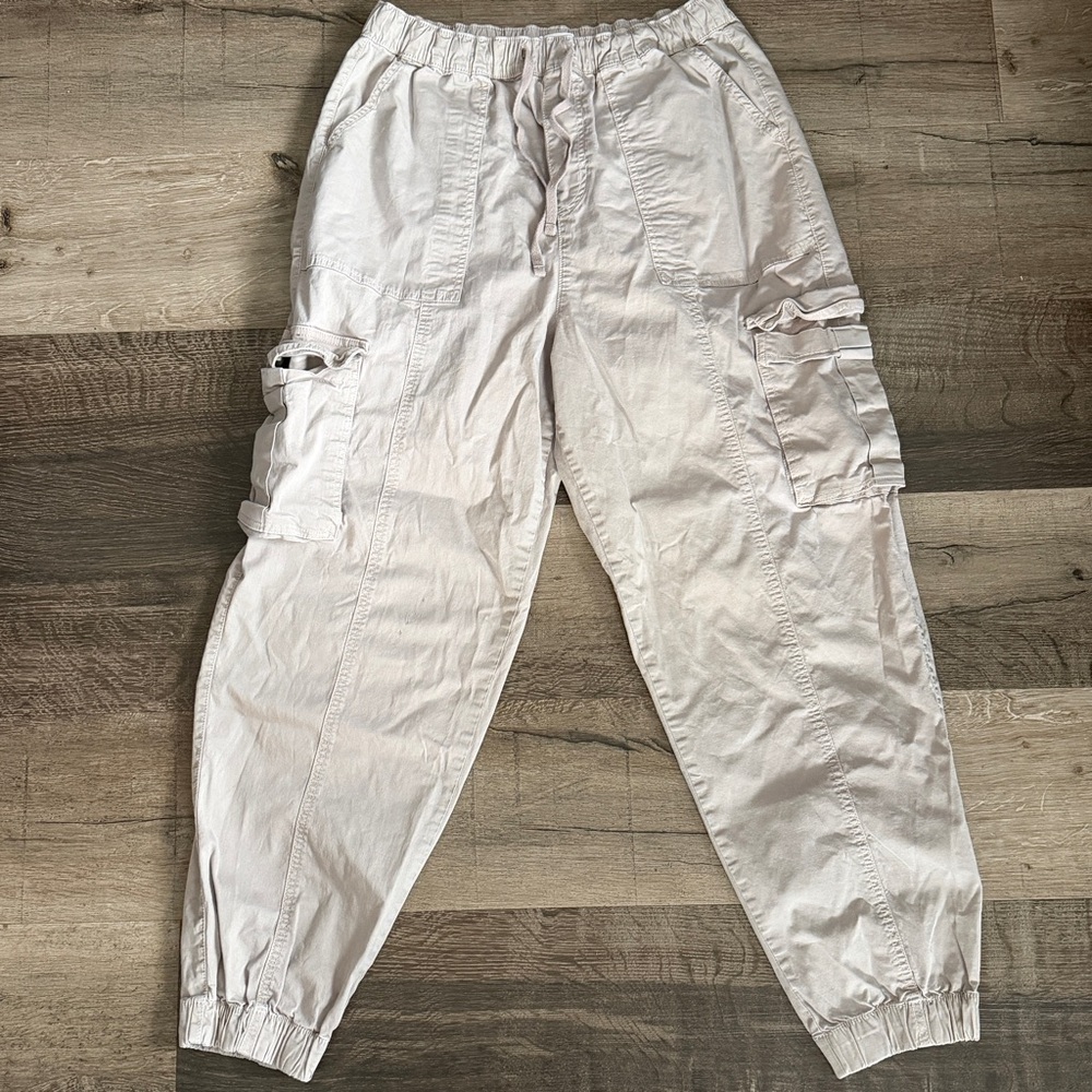 Garage Size Medium Cotton Soft Baggy/ Loose Cargo Taupe Pants with Tie on Waist